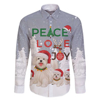 Maltese Peace Love Joy Christmas Family Matching Off The Shoulder Long Sleeve Dress and Hawaiian Shirt Xmas Holiday Patterns - Wonder Print Shop
