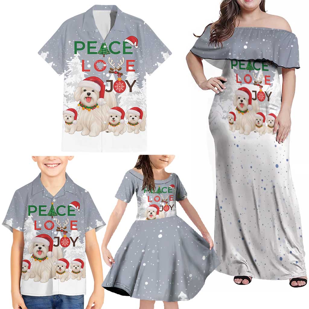 Maltese Peace Love Joy Christmas Family Matching Off Shoulder Maxi Dress and Hawaiian Shirt Xmas Holiday Patterns - Wonder Print Shop