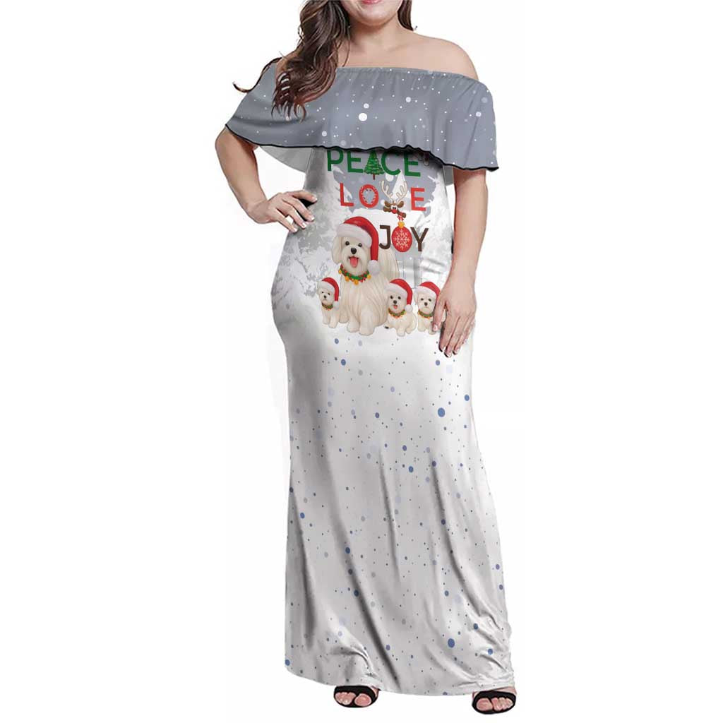 Maltese Peace Love Joy Christmas Family Matching Off Shoulder Maxi Dress and Hawaiian Shirt Xmas Holiday Patterns - Wonder Print Shop