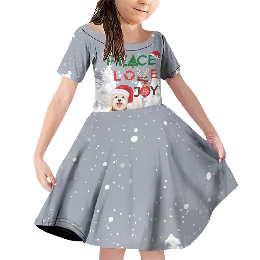 Maltese Peace Love Joy Christmas Family Matching Off Shoulder Short Dress and Hawaiian Shirt Xmas Holiday Patterns - Wonder Print Shop