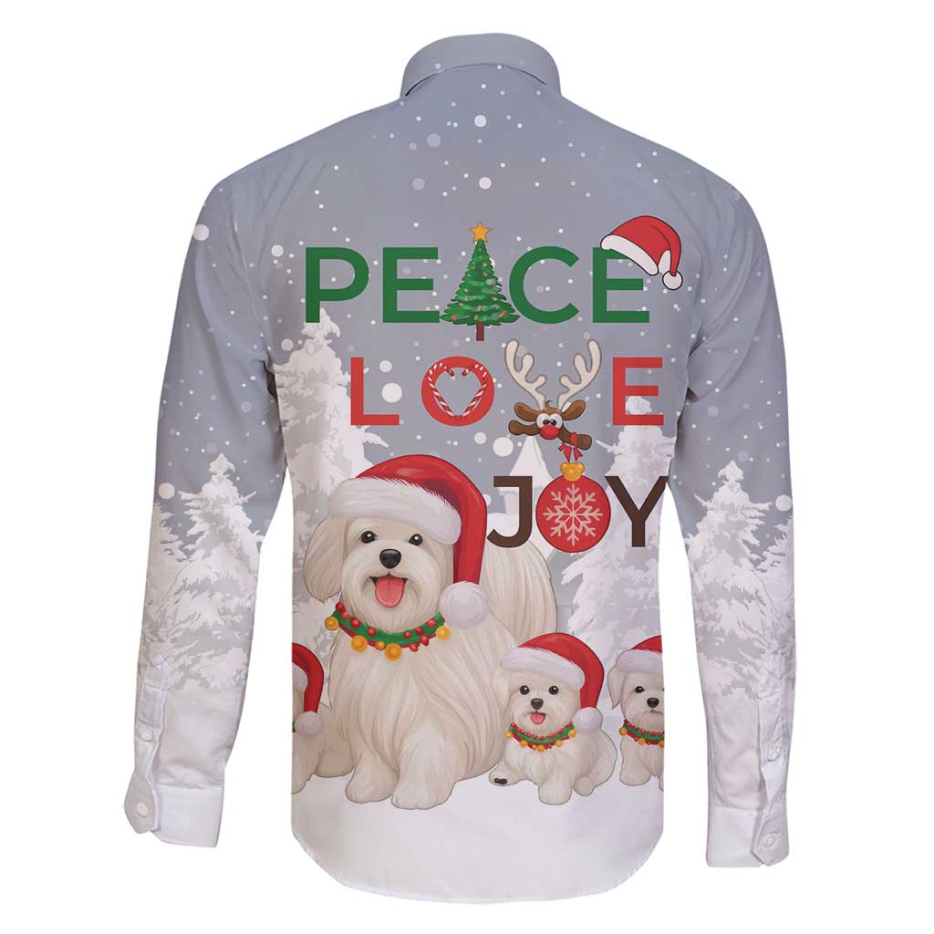 Maltese Peace Love Joy Christmas Family Matching Off Shoulder Short Dress and Hawaiian Shirt Xmas Holiday Patterns - Wonder Print Shop