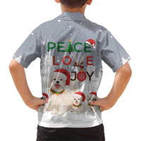 Maltese Peace Love Joy Christmas Family Matching Short Sleeve Bodycon Dress and Hawaiian Shirt Xmas Holiday Patterns - Wonder Print Shop