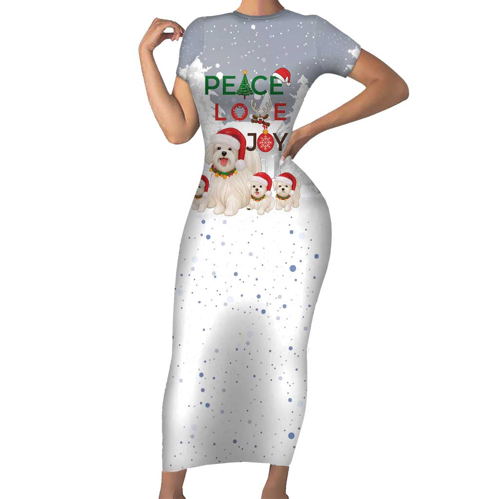 Maltese Peace Love Joy Christmas Family Matching Short Sleeve Bodycon Dress and Hawaiian Shirt Xmas Holiday Patterns - Wonder Print Shop