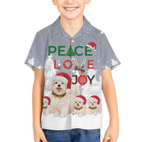 Maltese Peace Love Joy Christmas Family Matching Short Sleeve Bodycon Dress and Hawaiian Shirt Xmas Holiday Patterns - Wonder Print Shop