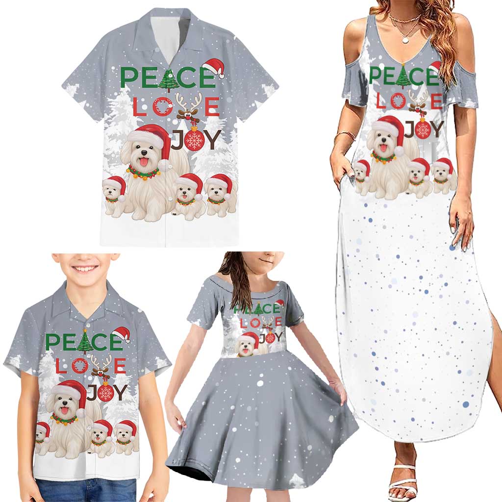 Maltese Peace Love Joy Christmas Family Matching Summer Maxi Dress and Hawaiian Shirt Xmas Holiday Patterns - Wonder Print Shop