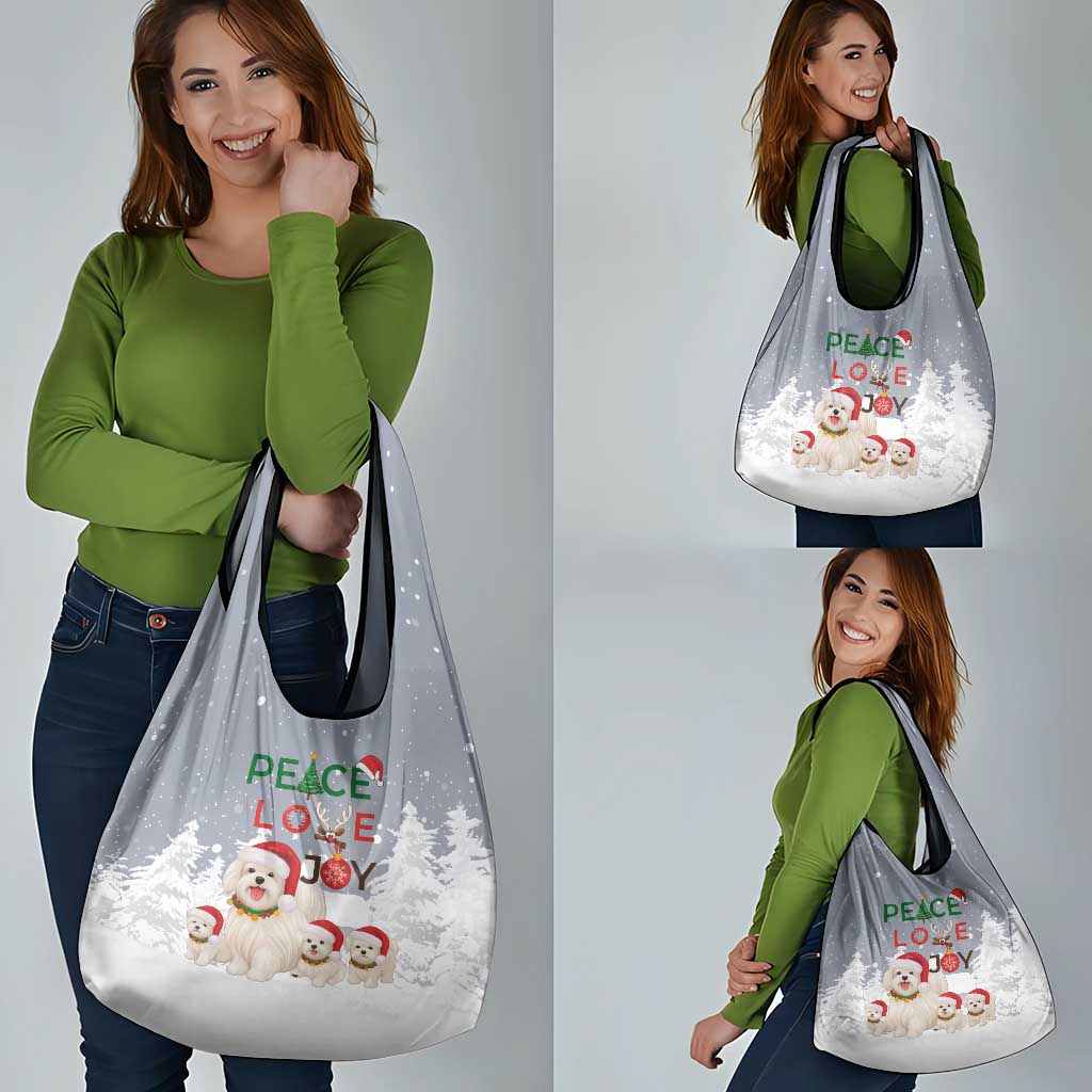 Maltese Peace Love Joy Christmas Grocery Bag Xmas Holiday Patterns - Wonder Print Shop