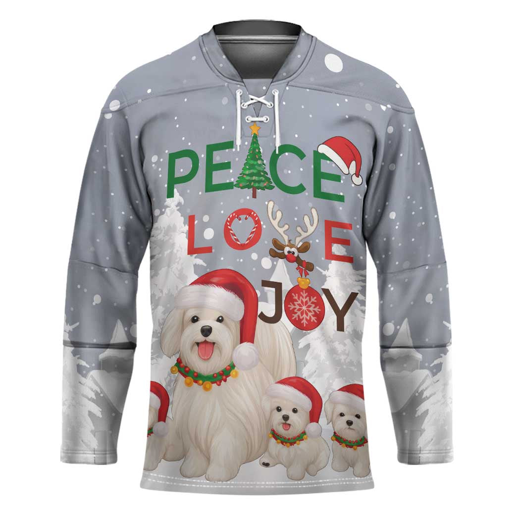 Maltese Peace Love Joy Christmas Hockey Jersey Xmas Holiday Patterns - Wonder Print Shop
