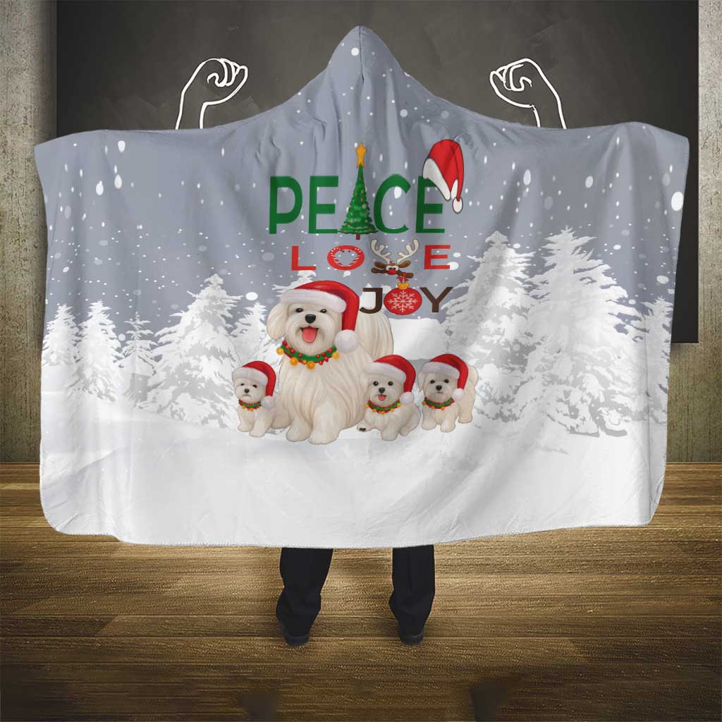 Maltese Peace Love Joy Christmas Hooded Blanket Xmas Holiday Patterns - Wonder Print Shop