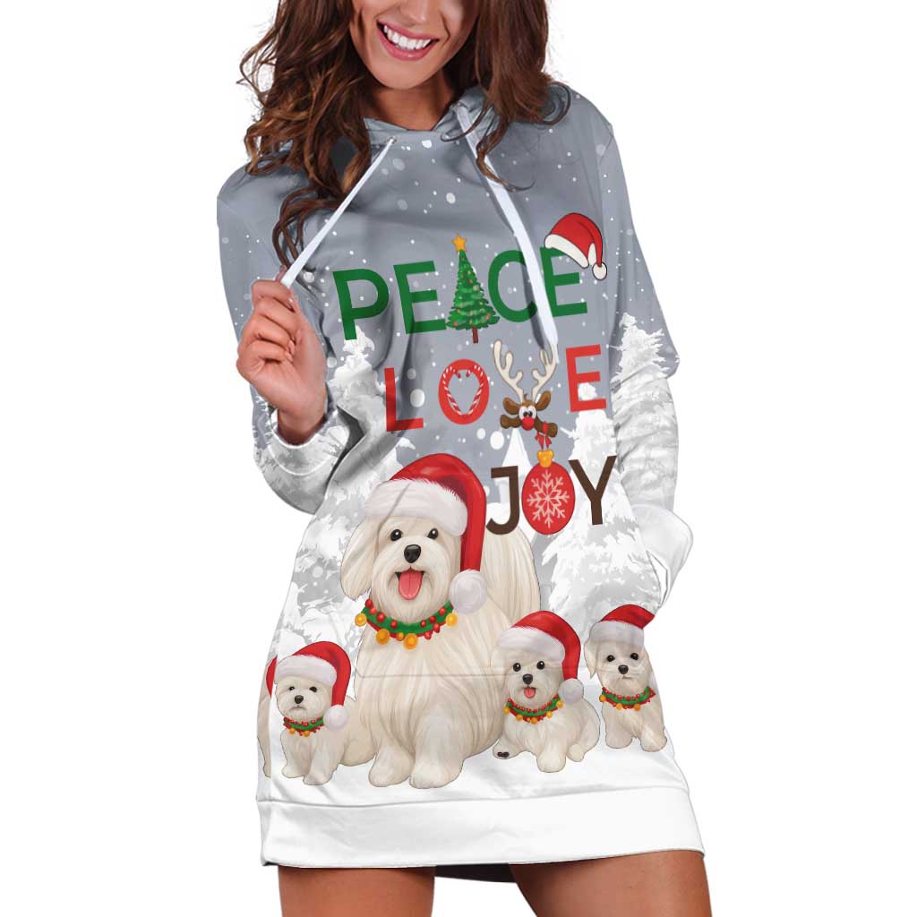 Maltese Peace Love Joy Christmas Hoodie Dress Xmas Holiday Patterns - Wonder Print Shop
