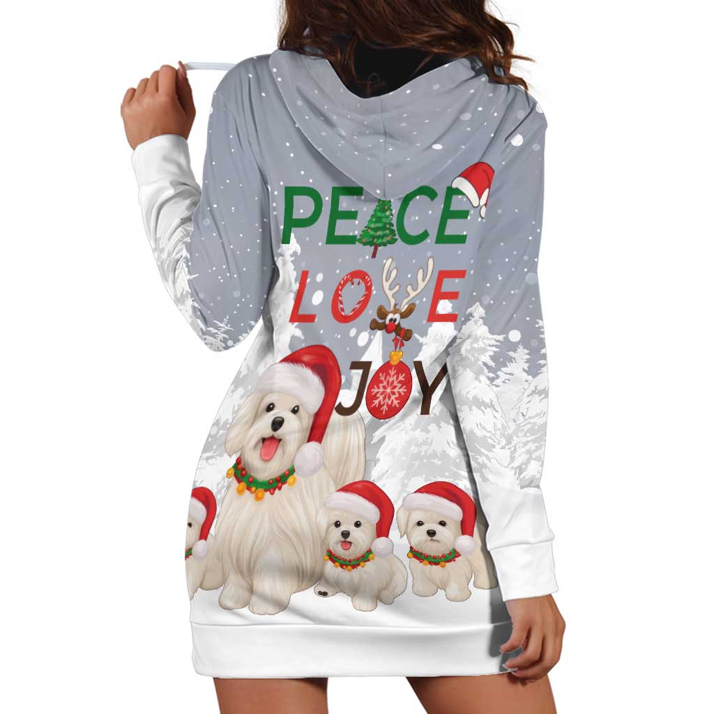 Maltese Peace Love Joy Christmas Hoodie Dress Xmas Holiday Patterns - Wonder Print Shop