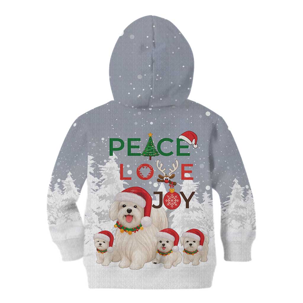 Maltese Peace Love Joy Christmas Kid Hoodie Xmas Holiday Patterns - Wonder Print Shop