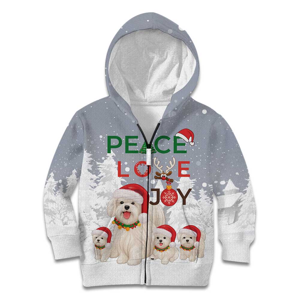 Maltese Peace Love Joy Christmas Kid Hoodie Xmas Holiday Patterns - Wonder Print Shop
