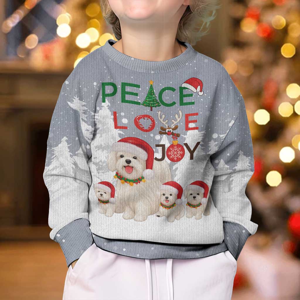 Maltese Peace Love Joy Christmas Kid Ugly Christmas Sweater Xmas Holiday Patterns - Wonder Print Shop