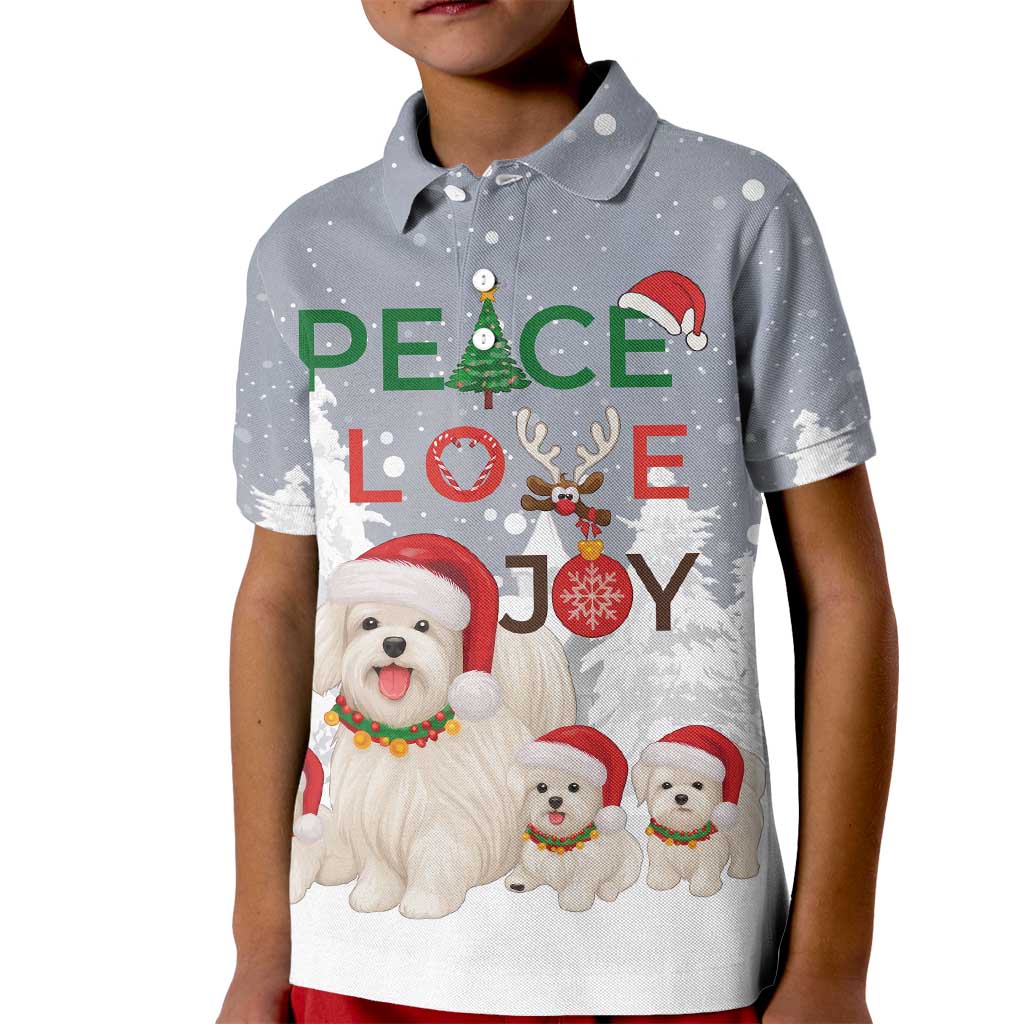 Maltese Peace Love Joy Christmas Kid Polo Shirt Xmas Holiday Patterns - Wonder Print Shop
