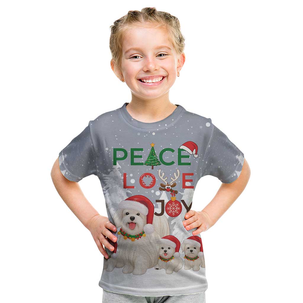 Maltese Peace Love Joy Christmas Kid T Shirt Xmas Holiday Patterns - Wonder Print Shop
