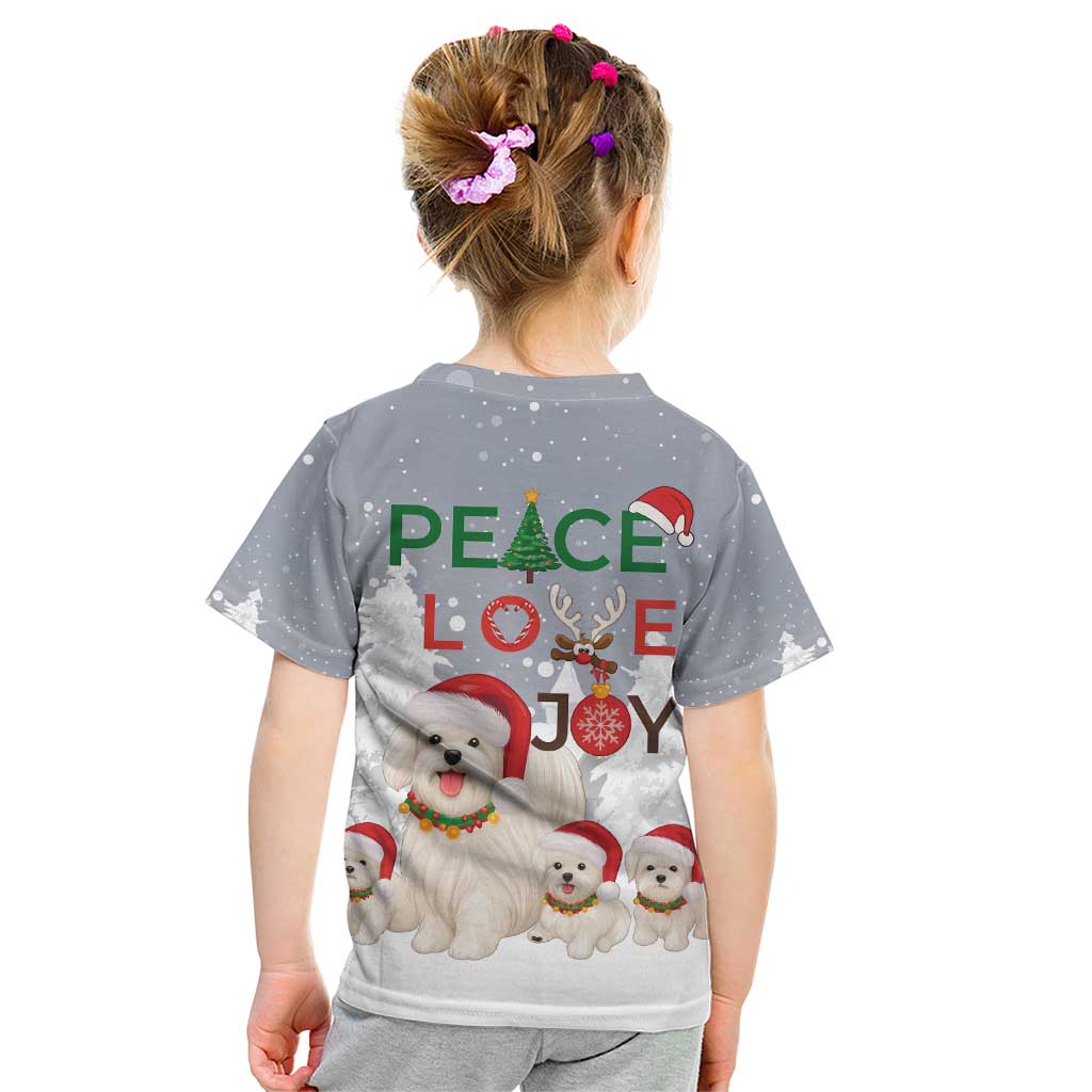 Maltese Peace Love Joy Christmas Kid T Shirt Xmas Holiday Patterns - Wonder Print Shop