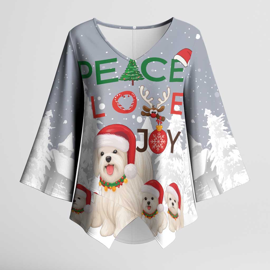 Maltese Peace Love Joy Christmas Kimono Sleeve Blouse Xmas Holiday Patterns - Wonder Print Shop
