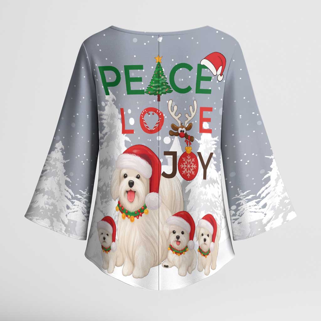Maltese Peace Love Joy Christmas Kimono Sleeve Blouse Xmas Holiday Patterns - Wonder Print Shop