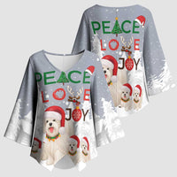 Maltese Peace Love Joy Christmas Kimono Sleeve Blouse Xmas Holiday Patterns - Wonder Print Shop