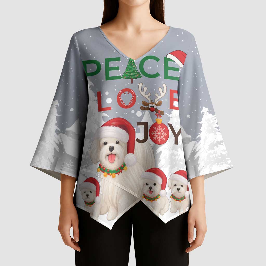 Maltese Peace Love Joy Christmas Kimono Sleeve Blouse Xmas Holiday Patterns - Wonder Print Shop