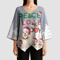 Maltese Peace Love Joy Christmas Kimono Sleeve Blouse Xmas Holiday Patterns - Wonder Print Shop
