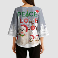 Maltese Peace Love Joy Christmas Kimono Sleeve Blouse Xmas Holiday Patterns - Wonder Print Shop