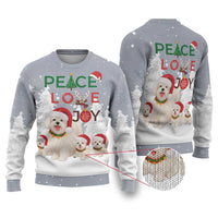 Maltese Peace Love Joy Christmas Ugly Christmas Sweater Xmas Holiday Patterns - Wonder Print Shop