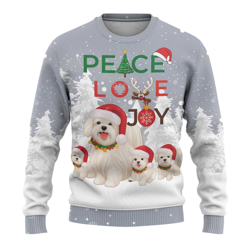 Maltese Peace Love Joy Christmas Ugly Christmas Sweater Xmas Holiday Patterns - Wonder Print Shop