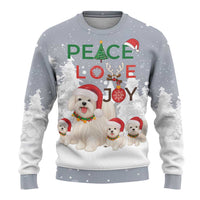Maltese Peace Love Joy Christmas Ugly Christmas Sweater Xmas Holiday Patterns - Wonder Print Shop
