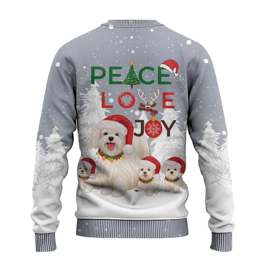 Maltese Peace Love Joy Christmas Ugly Christmas Sweater Xmas Holiday Patterns - Wonder Print Shop