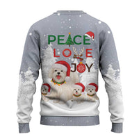 Maltese Peace Love Joy Christmas Ugly Christmas Sweater Xmas Holiday Patterns - Wonder Print Shop