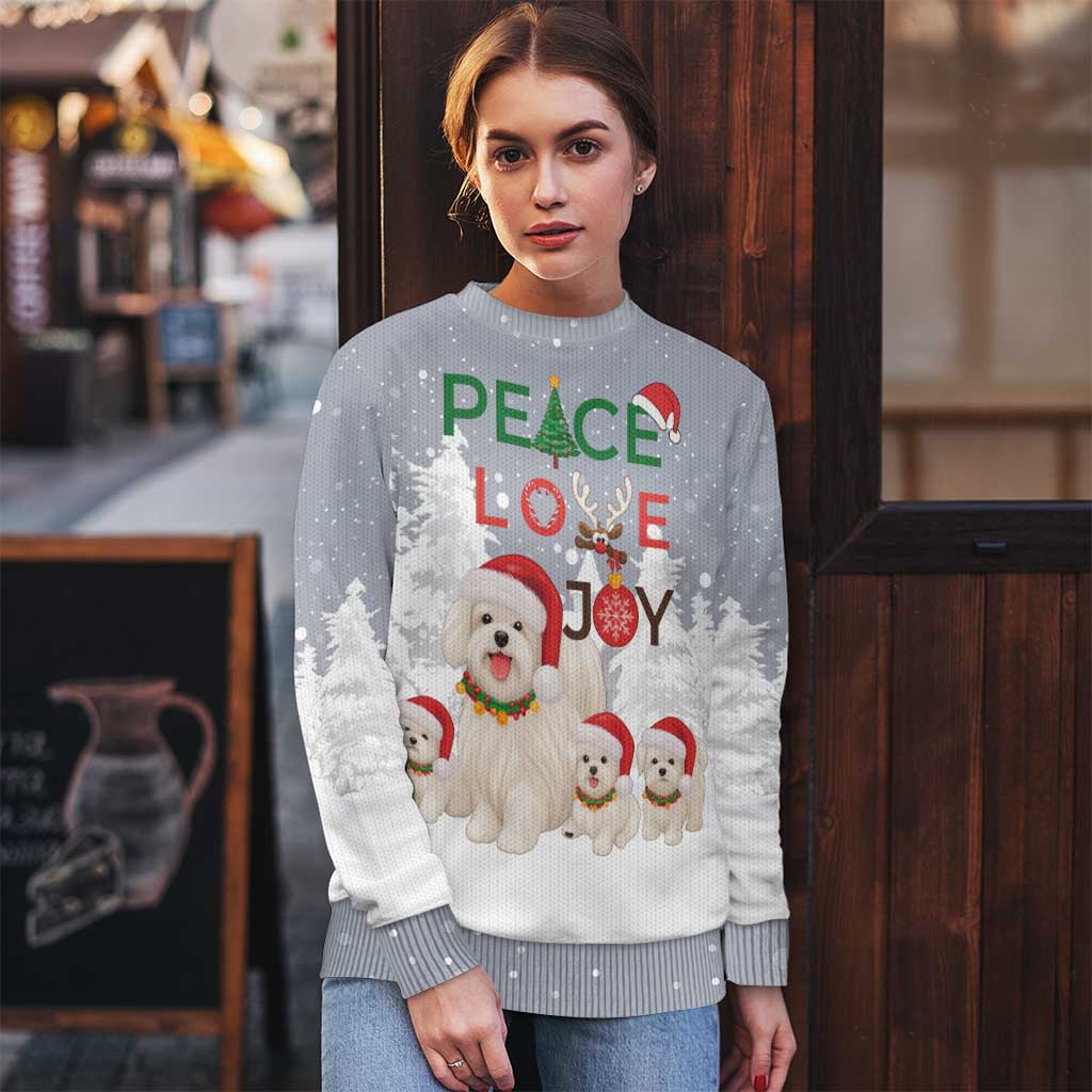 Maltese Peace Love Joy Christmas Ugly Christmas Sweater Xmas Holiday Patterns - Wonder Print Shop
