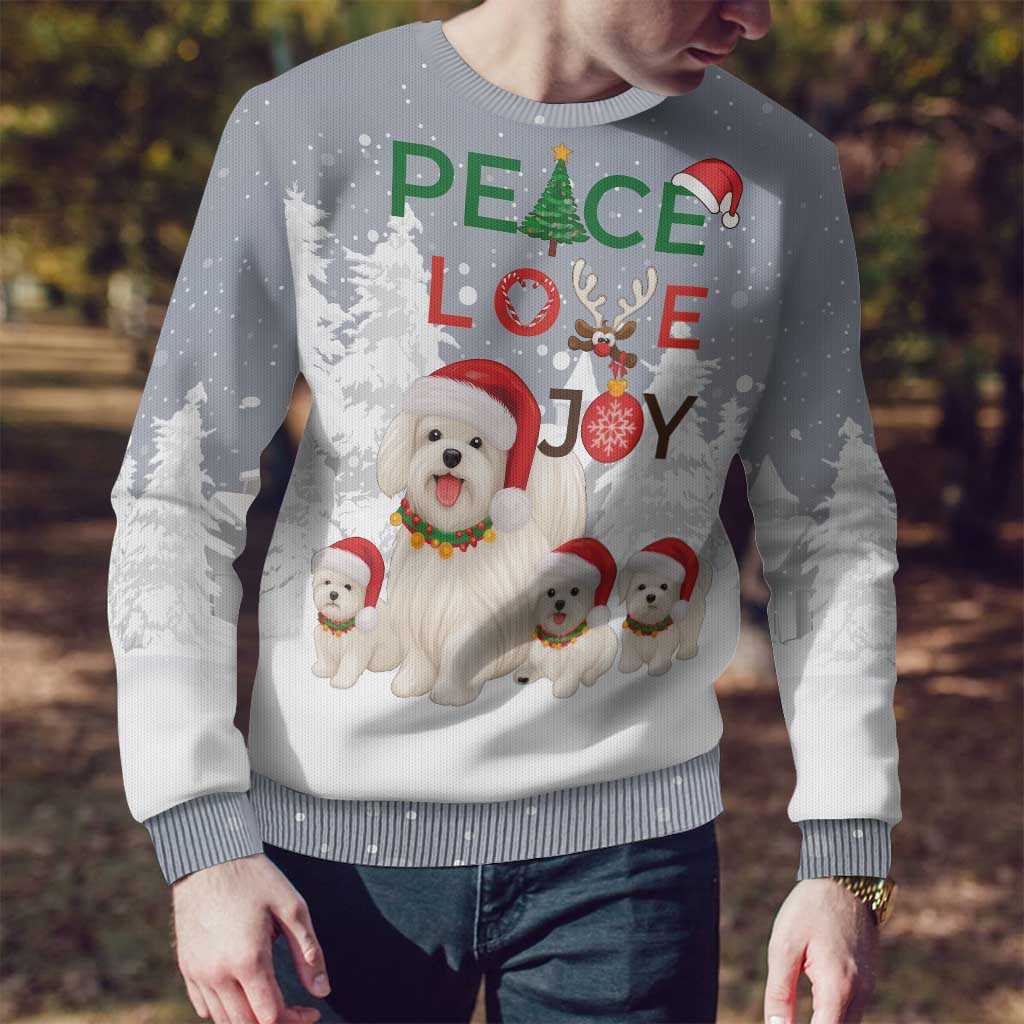 Maltese Peace Love Joy Christmas Ugly Christmas Sweater Xmas Holiday Patterns - Wonder Print Shop