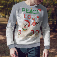 Maltese Peace Love Joy Christmas Ugly Christmas Sweater Xmas Holiday Patterns - Wonder Print Shop
