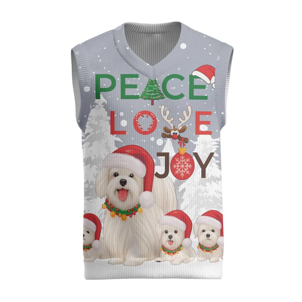 Maltese Peace Love Joy Christmas Knitted V-Neck Vest Xmas Holiday Patterns - Wonder Print Shop