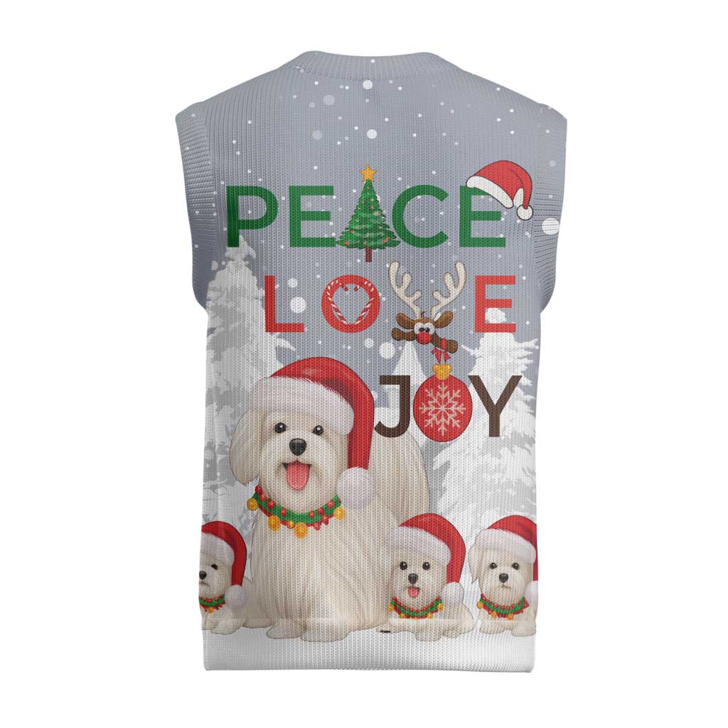 Maltese Peace Love Joy Christmas Knitted V-Neck Vest Xmas Holiday Patterns - Wonder Print Shop
