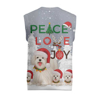 Maltese Peace Love Joy Christmas Knitted V-Neck Vest Xmas Holiday Patterns - Wonder Print Shop