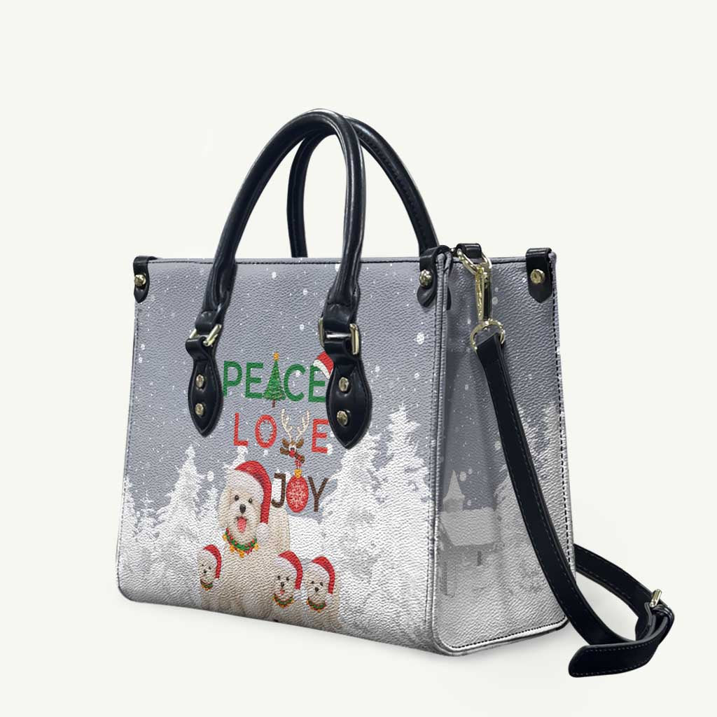 Maltese Peace Love Joy Christmas Leather Bag Xmas Holiday Patterns - Wonder Print Shop