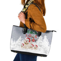 Maltese Peace Love Joy Christmas Leather Tote Bag Xmas Holiday Patterns - Wonder Print Shop