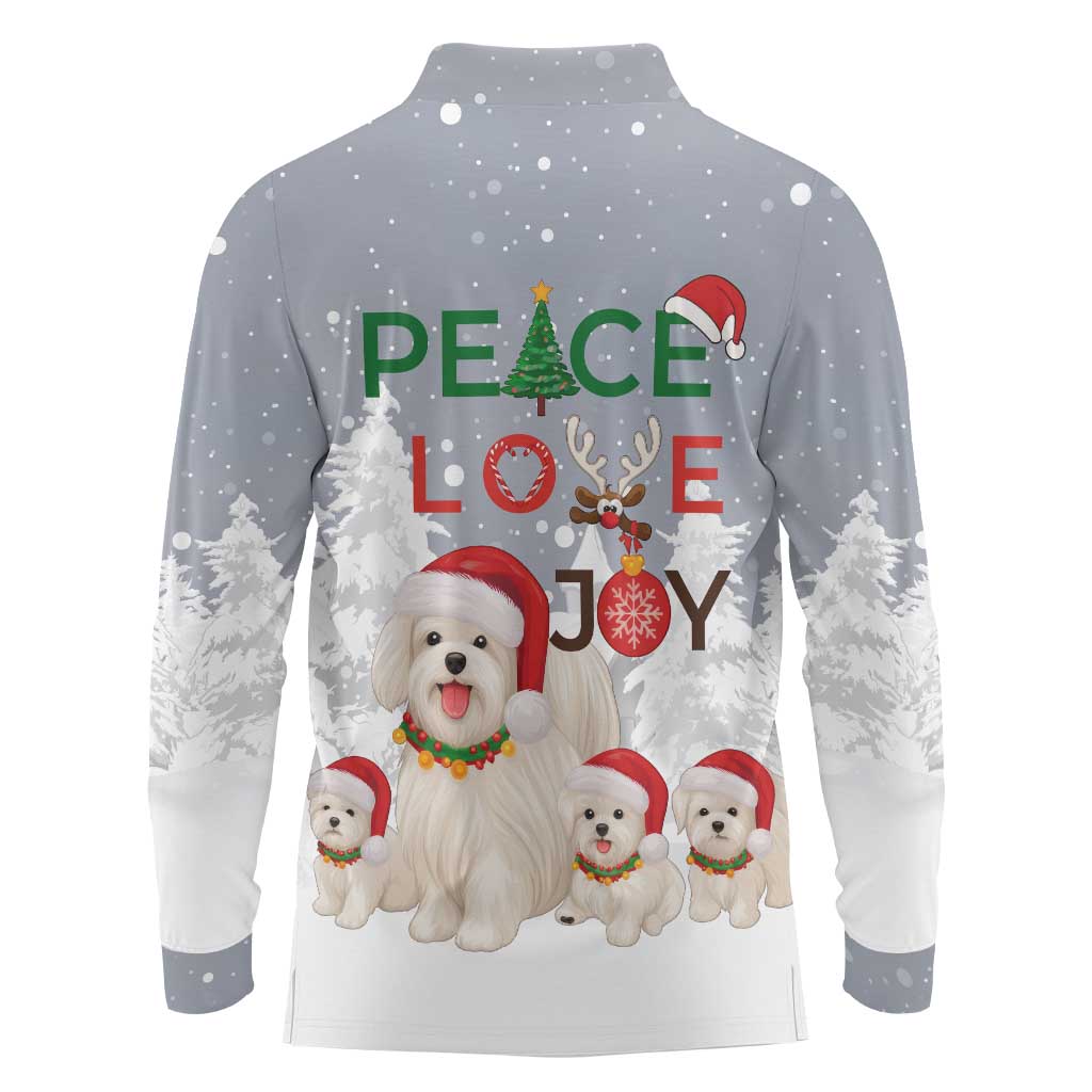 Maltese Peace Love Joy Christmas Long Sleeve Polo Shirt Xmas Holiday Patterns - Wonder Print Shop