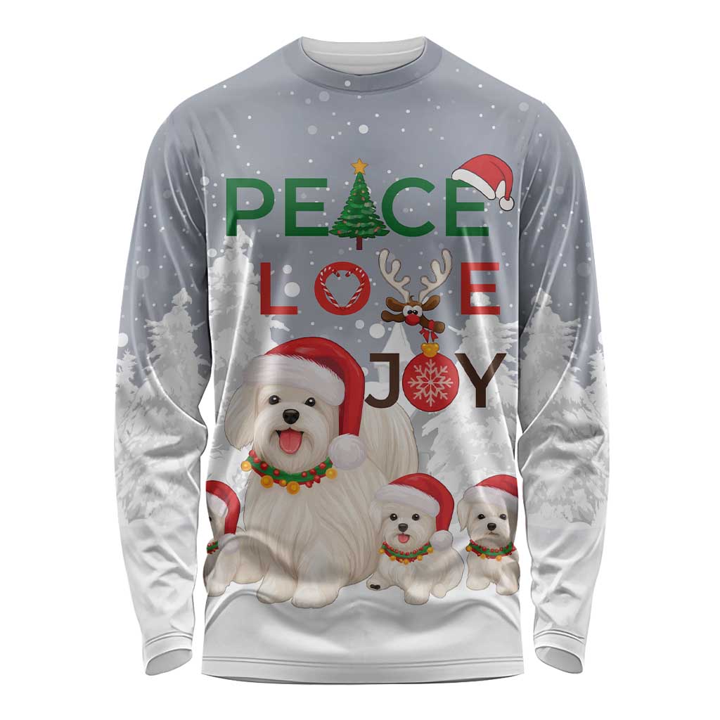 Maltese Peace Love Joy Christmas Long Sleeve Shirt Xmas Holiday Patterns - Wonder Print Shop