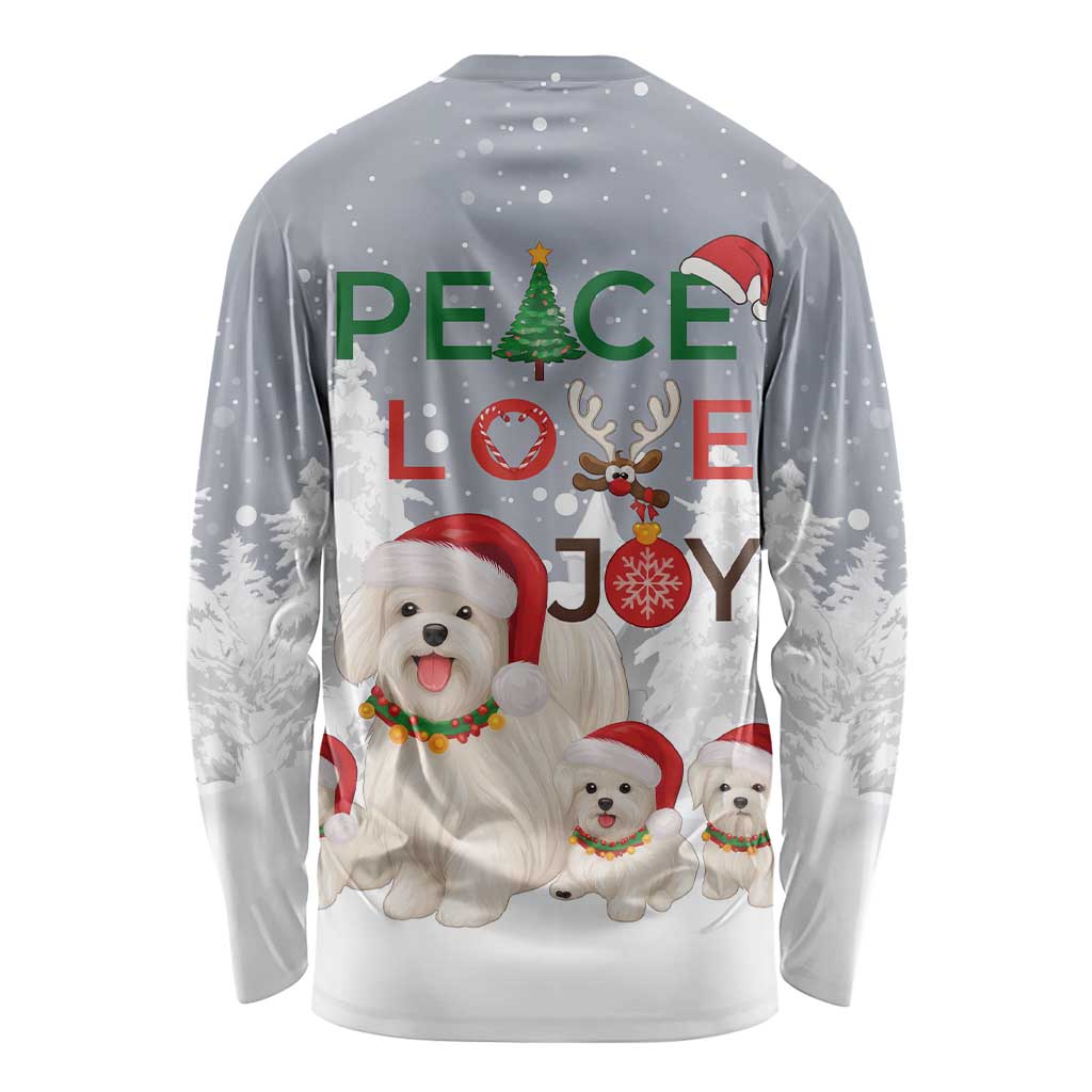 Maltese Peace Love Joy Christmas Long Sleeve Shirt Xmas Holiday Patterns - Wonder Print Shop