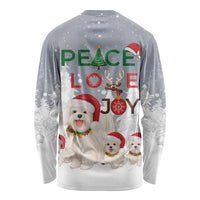 Maltese Peace Love Joy Christmas Long Sleeve Shirt Xmas Holiday Patterns - Wonder Print Shop
