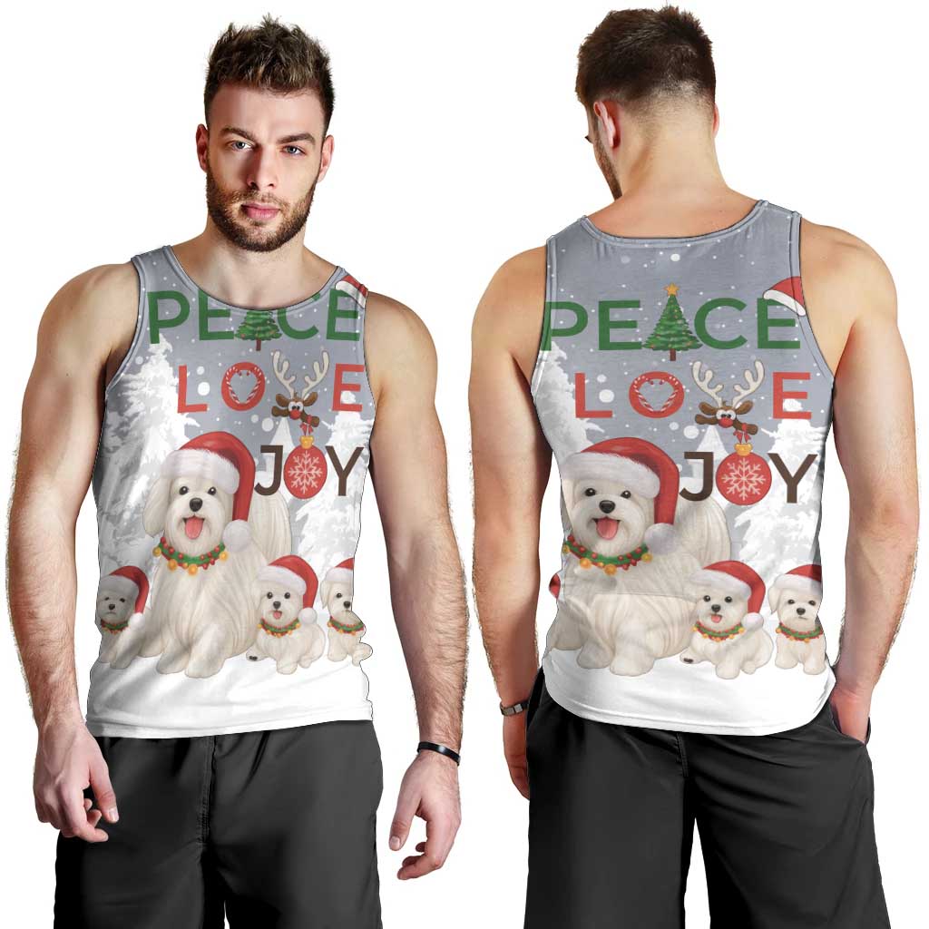 Maltese Peace Love Joy Christmas Men Tank Top Xmas Holiday Patterns - Wonder Print Shop