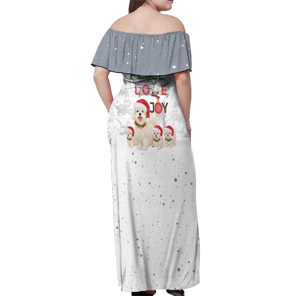 Maltese Peace Love Joy Christmas Off Shoulder Maxi Dress Xmas Holiday Patterns - Wonder Print Shop
