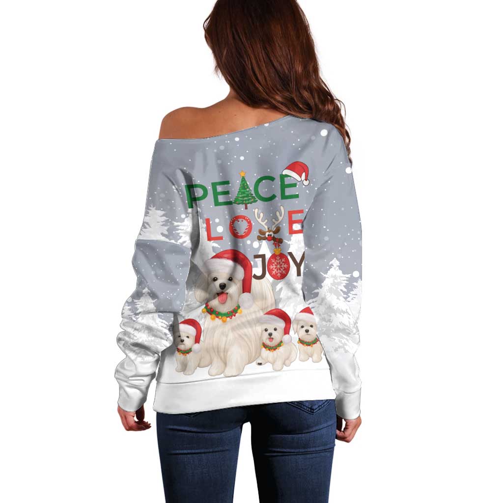 Maltese Peace Love Joy Christmas Off Shoulder Sweater Xmas Holiday Patterns - Wonder Print Shop