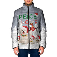 Maltese Peace Love Joy Christmas Padded Jacket Xmas Holiday Patterns - Wonder Print Shop
