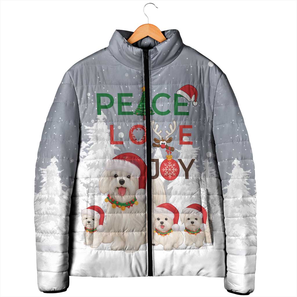 Maltese Peace Love Joy Christmas Padded Jacket Xmas Holiday Patterns - Wonder Print Shop