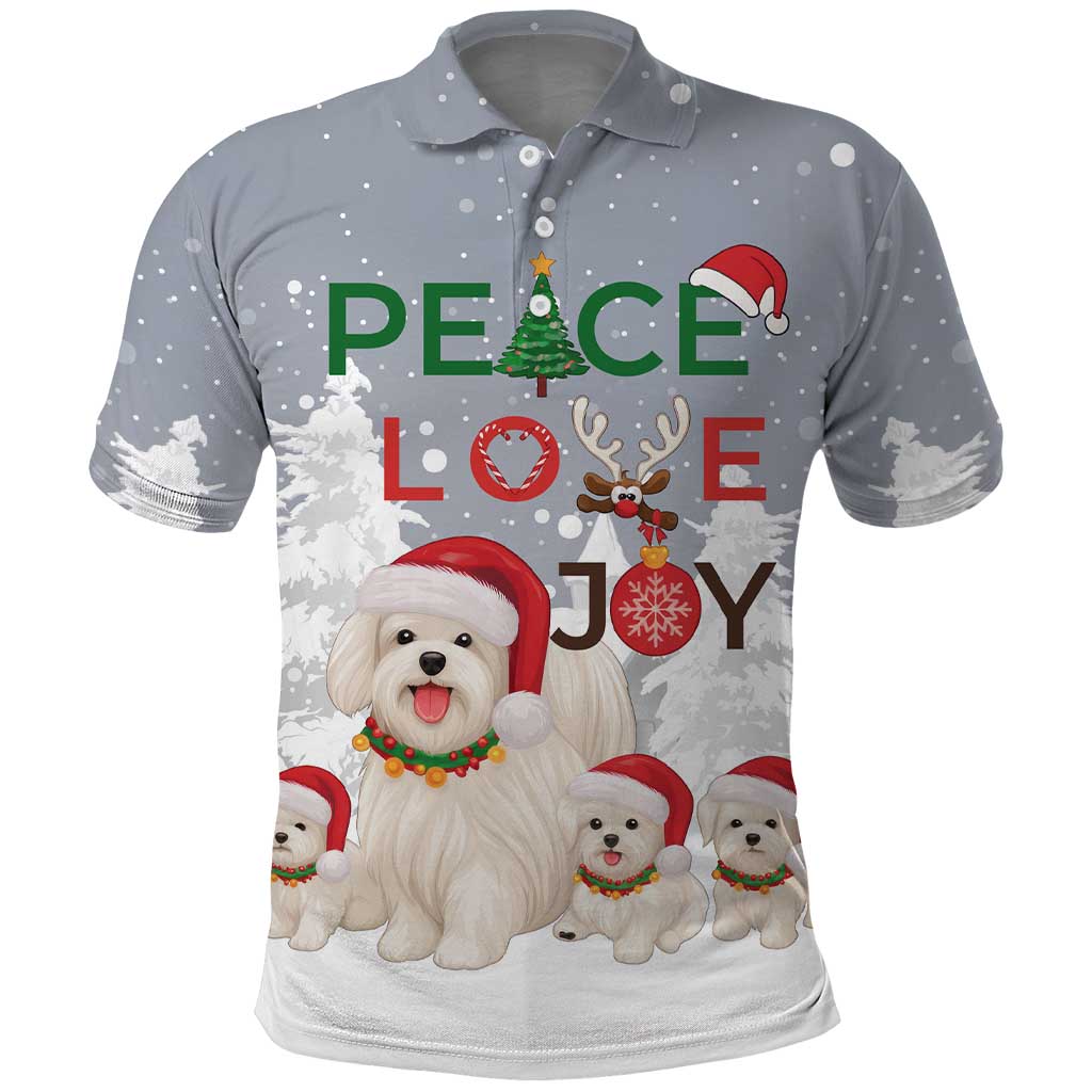 Maltese Peace Love Joy Christmas Polo Shirt Xmas Holiday Patterns - Wonder Print Shop