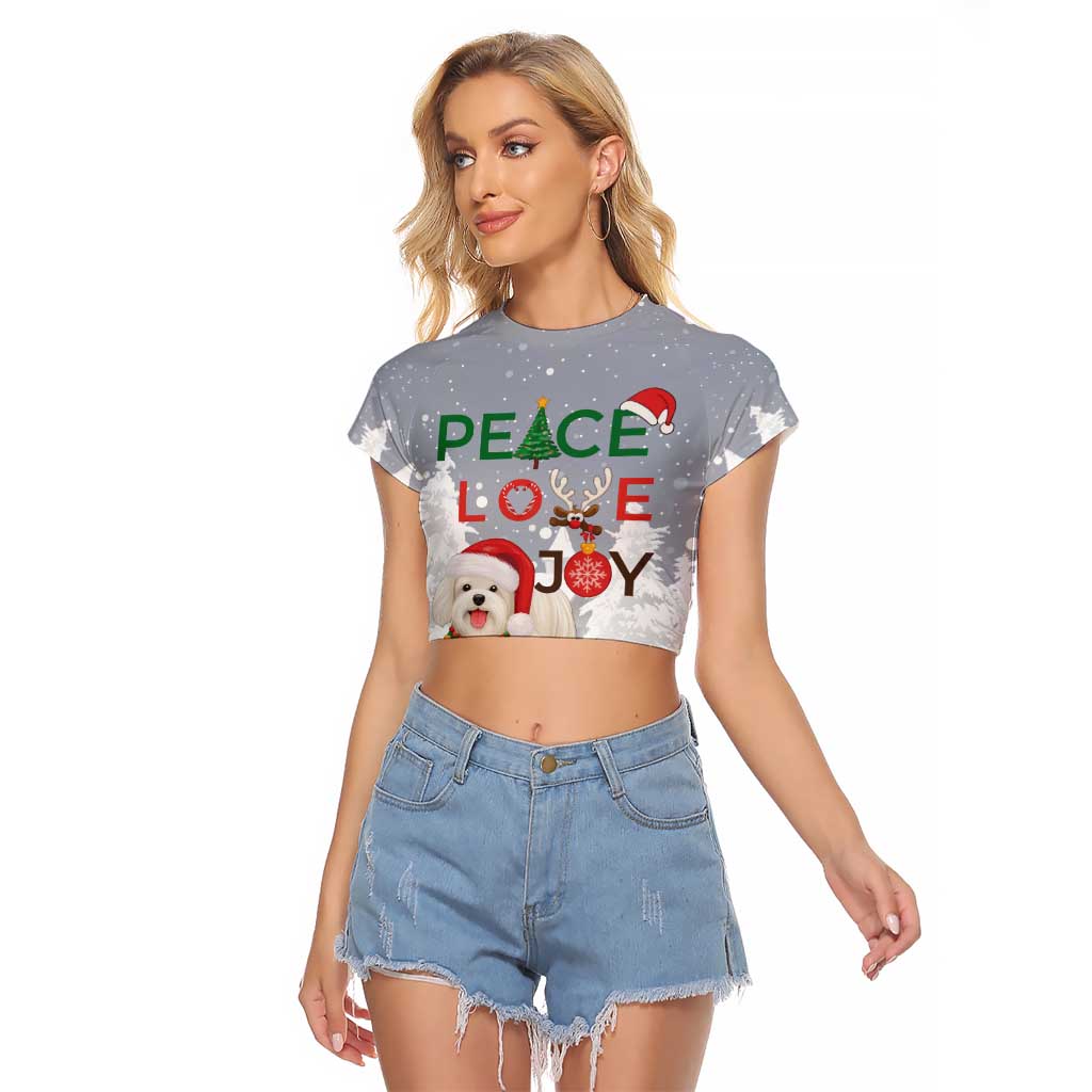 Maltese Peace Love Joy Christmas Raglan Cropped T Shirt Xmas Holiday Patterns - Wonder Print Shop